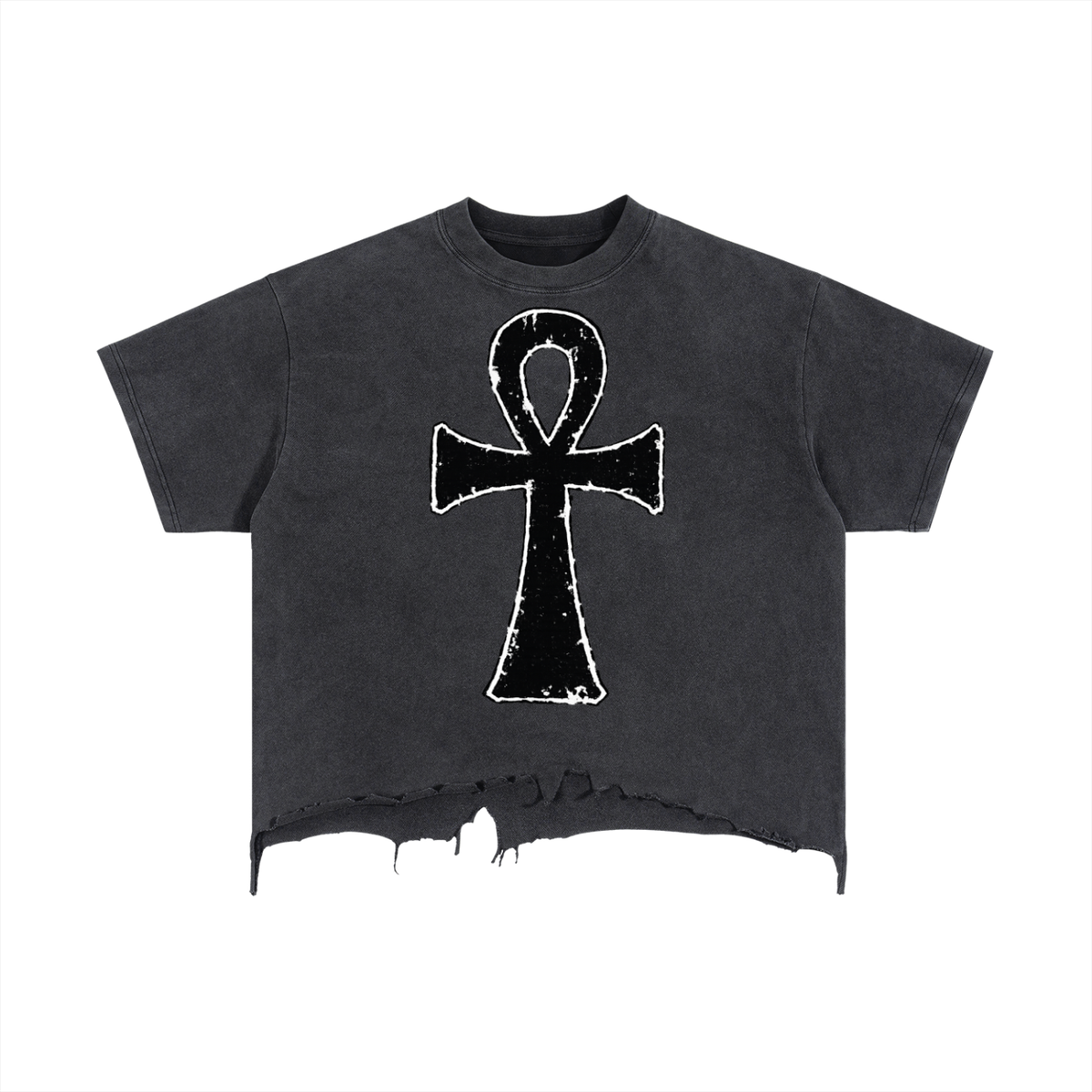 Ankh Vintage Wash Boxy Distressed Hem T-Shirt