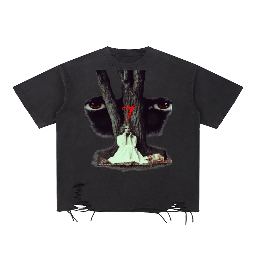 2 eyes Washed Raw-Hem T-Shirt