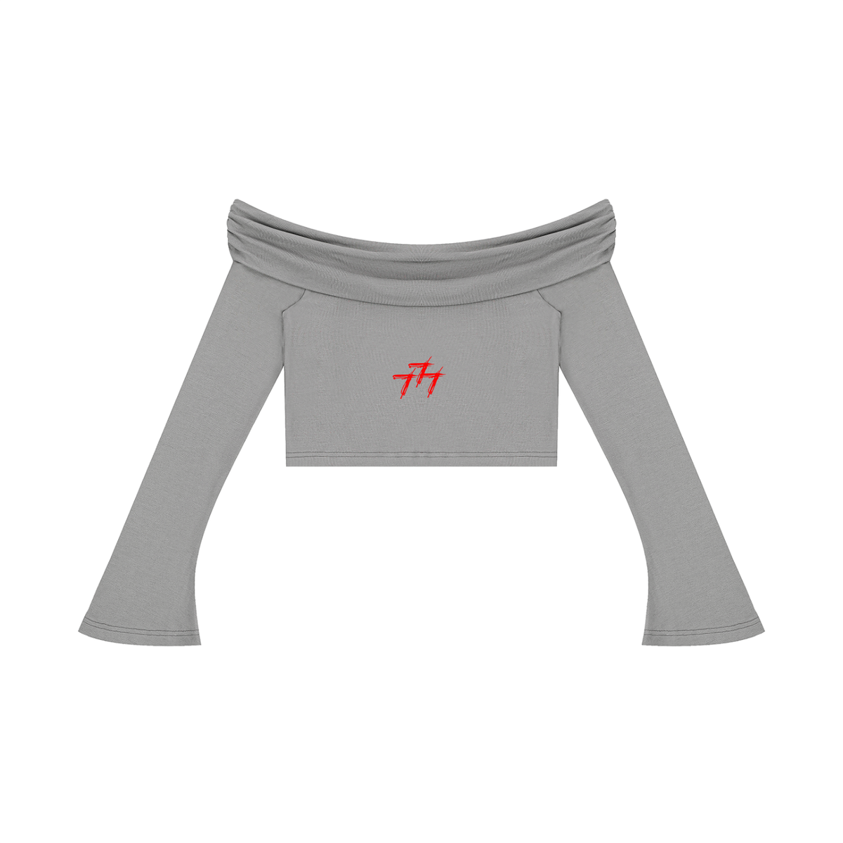 Triple 7 Women's Off-the-Shoulder Bell Sleeve Crop T-Shirt