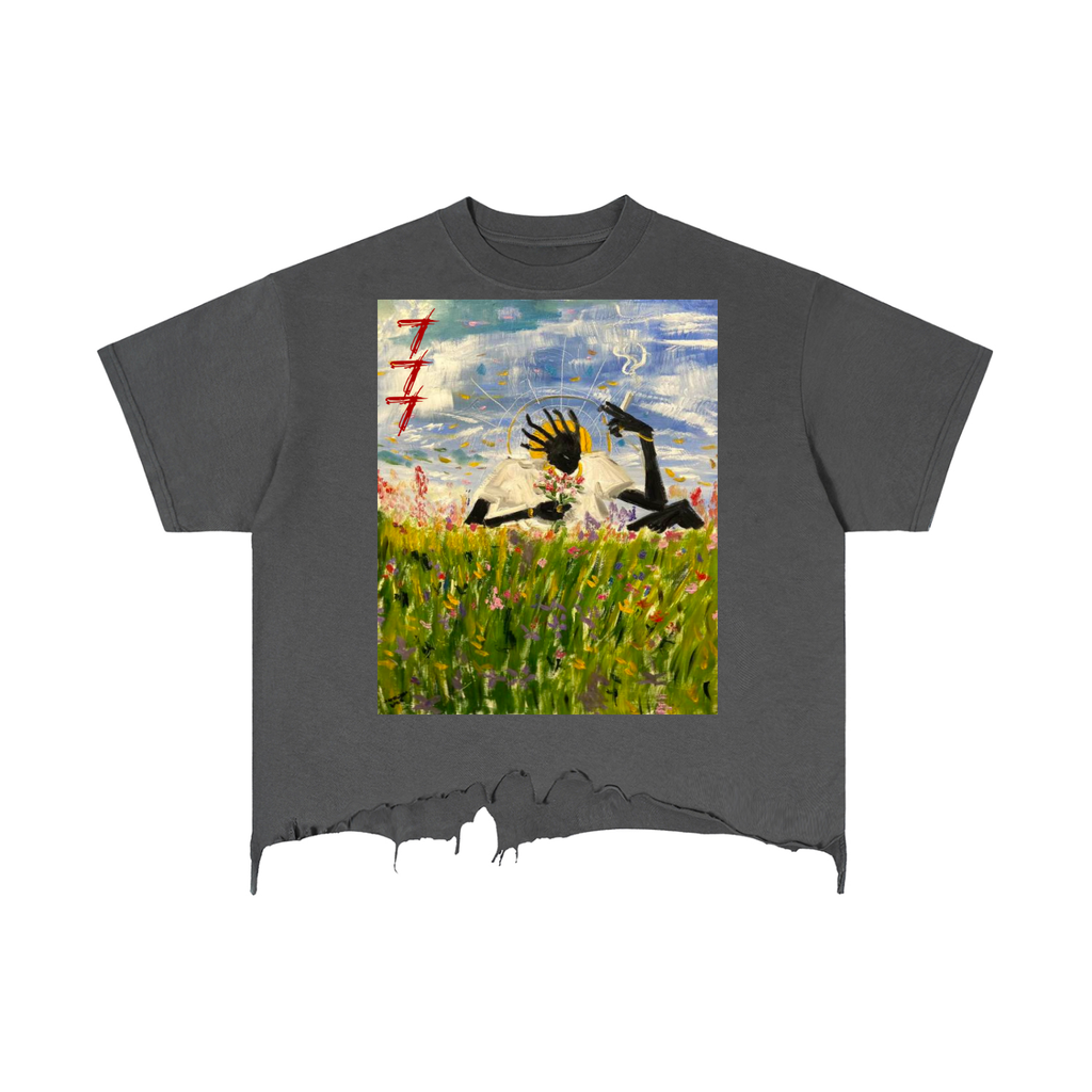 Sun Man Distressed Hem T-Shirt