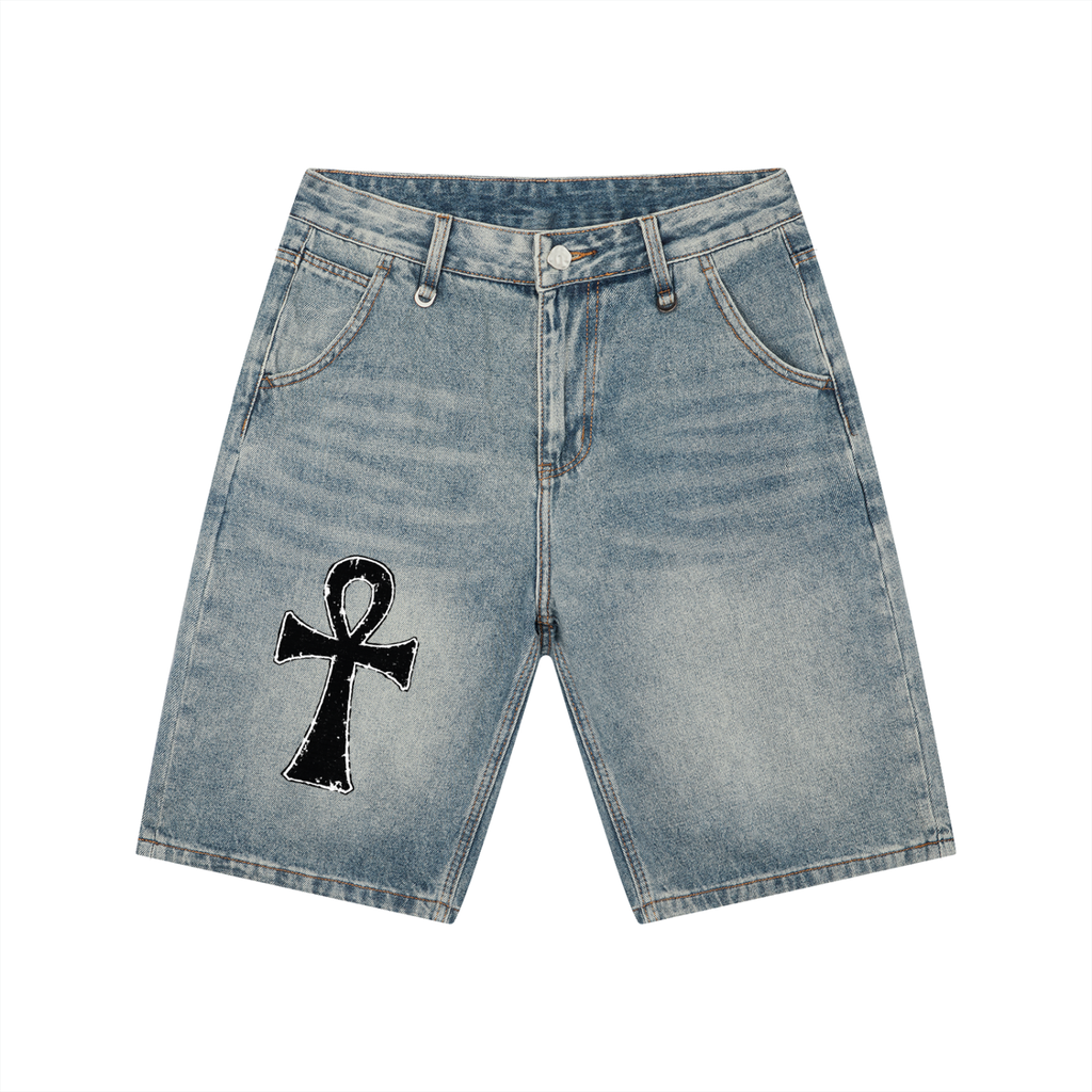 Ankh Men's Vintage Wash Denim Shorts