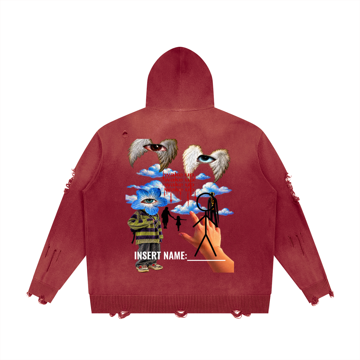 wake up Distressed Full Zip Sweater