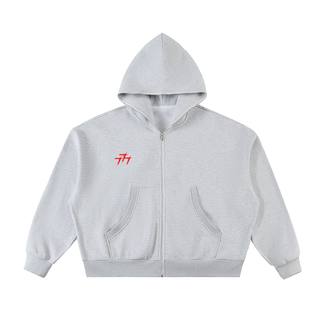Triple 7 Fleeced Full-Zip Boxy Hoodie