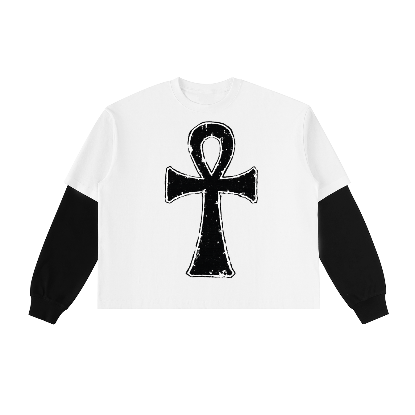 Ankh Layered Contrast Sleeve Cotton T-Shirt